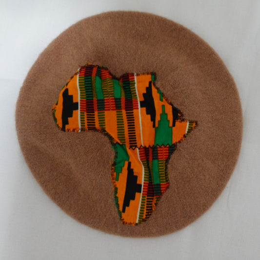 Brown Beret with Kente cloth